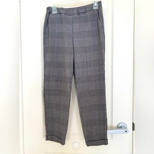 Houndstooth woven pants with cuffed hem